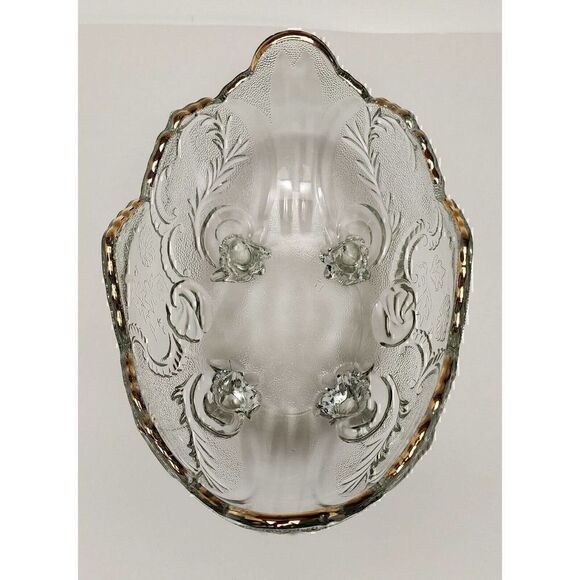 Vintage Lombardi Gold Trim by Jeannette Glass Company 10" 4 Toed Footed Bowl - Picture 3 of 7